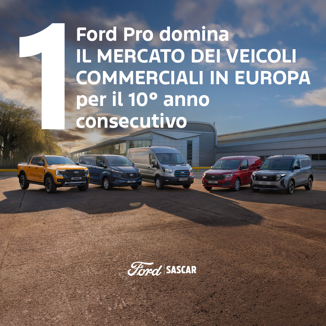  Ford Pro domina il mercato dei veicoli commerciali in Europa per il decimo anno consecutivo